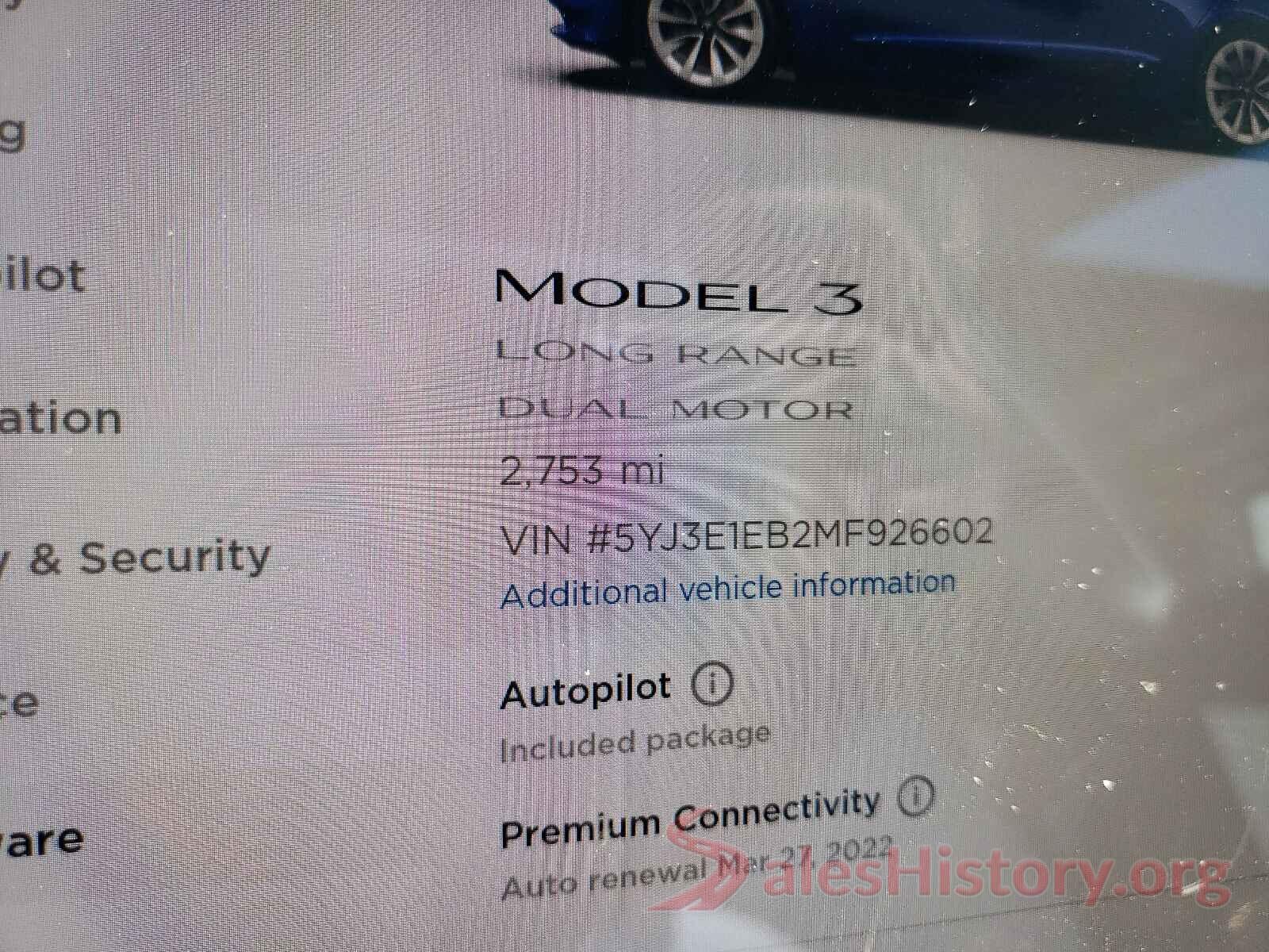 5YJ3E1EB2MF926602 2021 TESLA MODEL 3