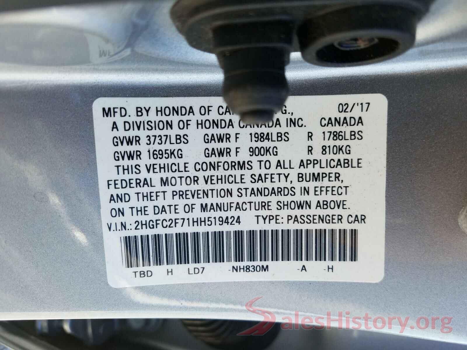 2HGFC2F71HH519424 2017 HONDA CIVIC