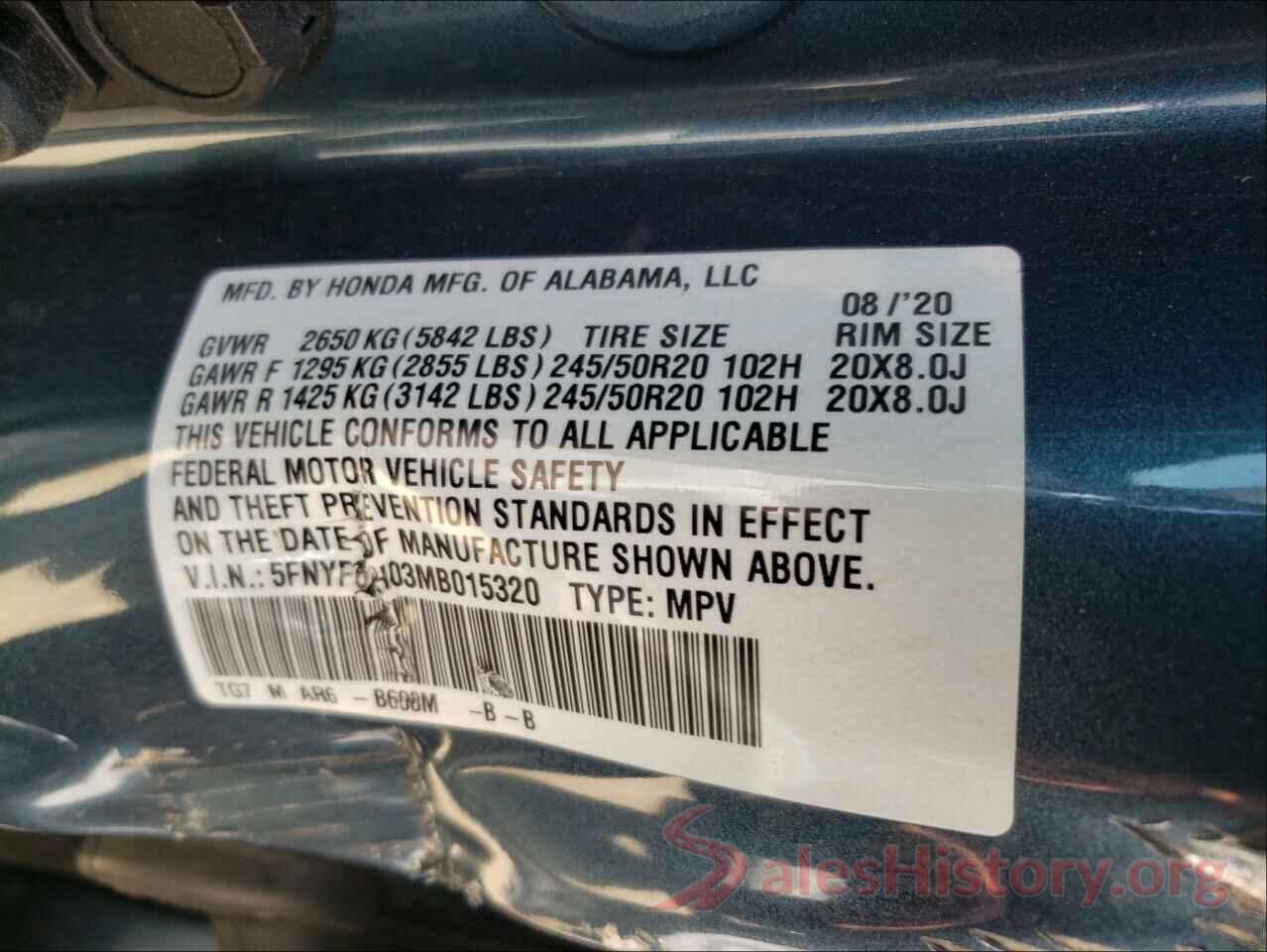 5FNYF6H03MB015320 2021 HONDA PILOT