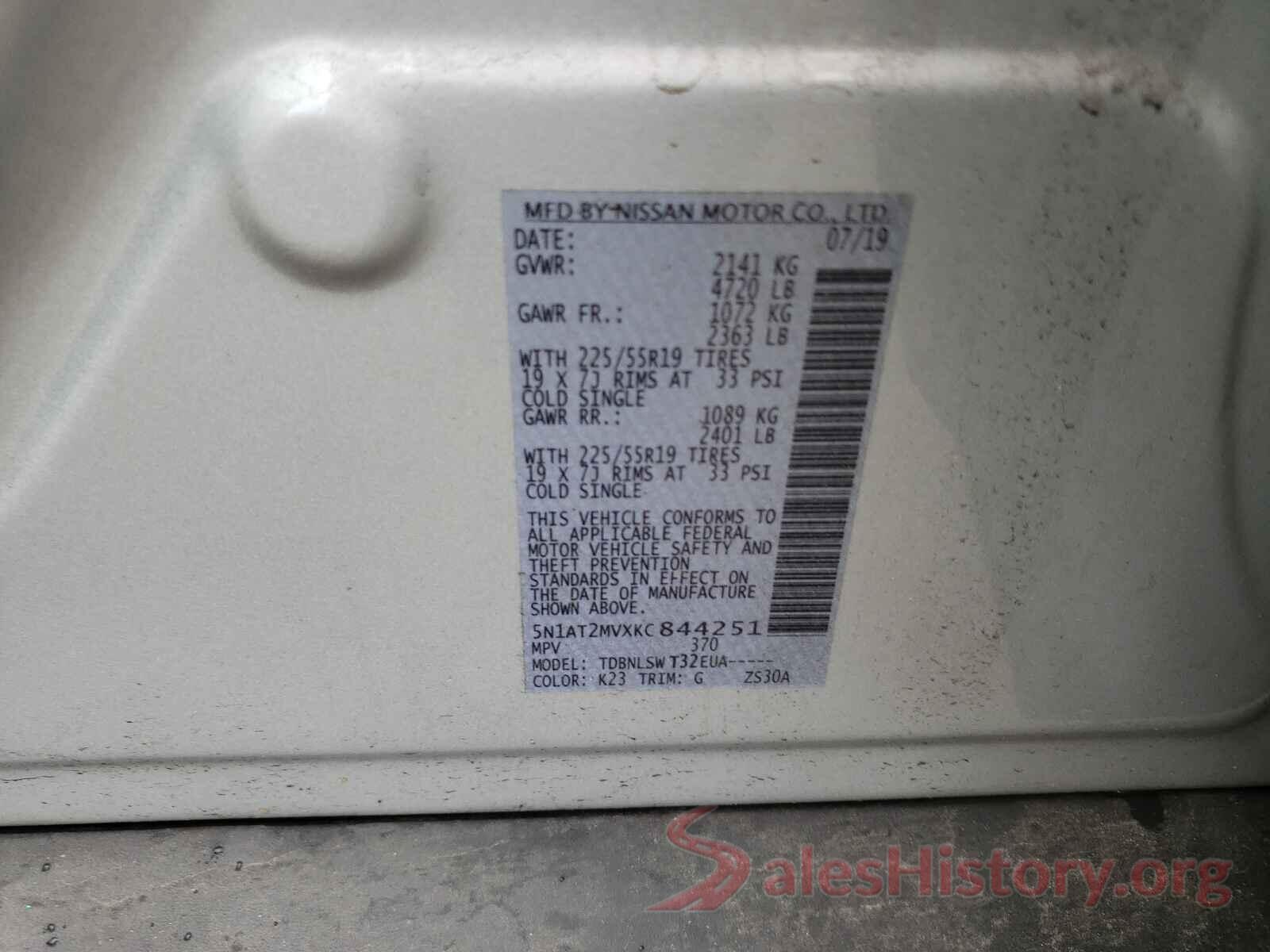 5N1AT2MVXKC844251 2019 NISSAN ROGUE