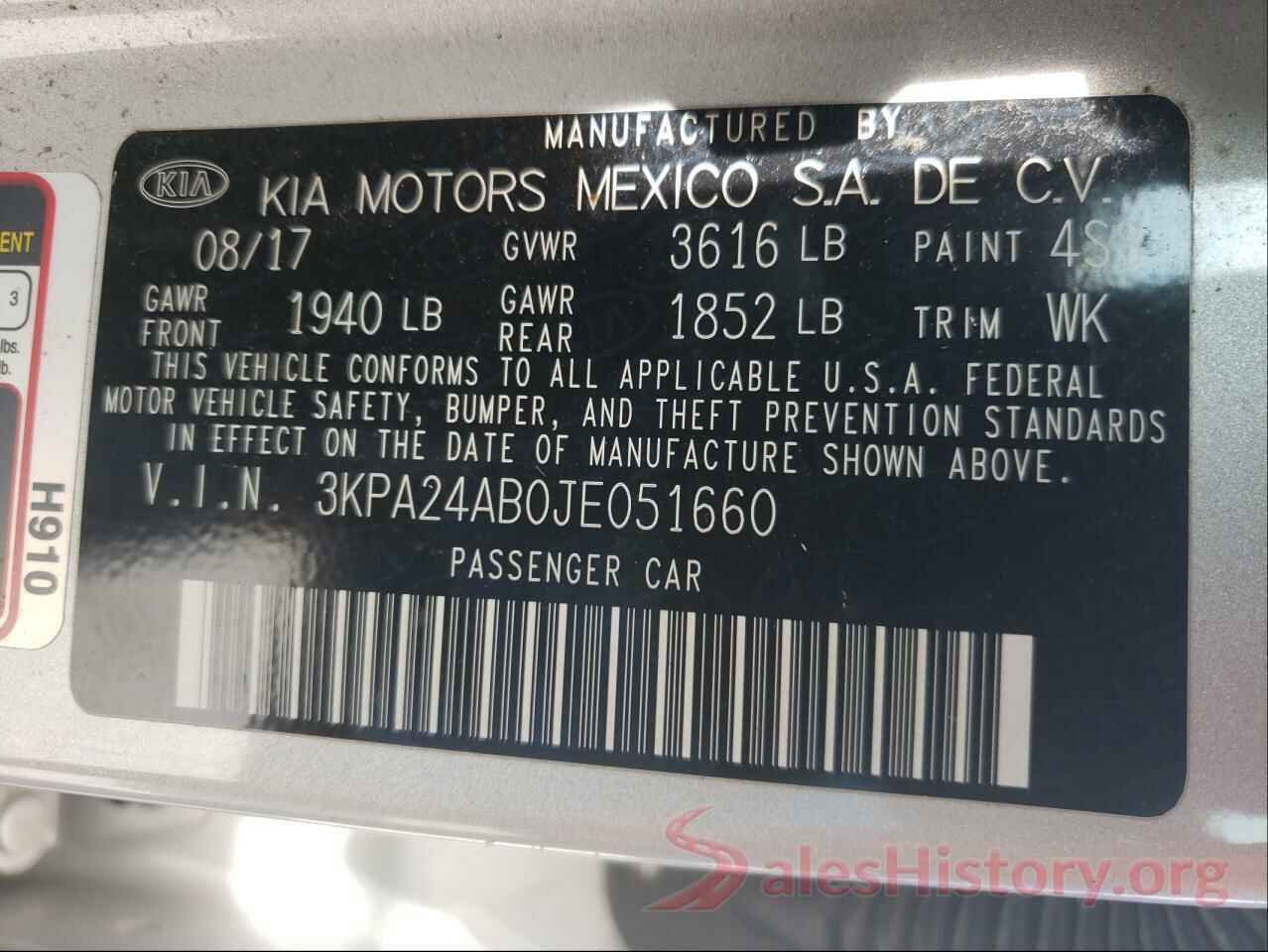 3KPA24AB0JE051660 2018 KIA RIO