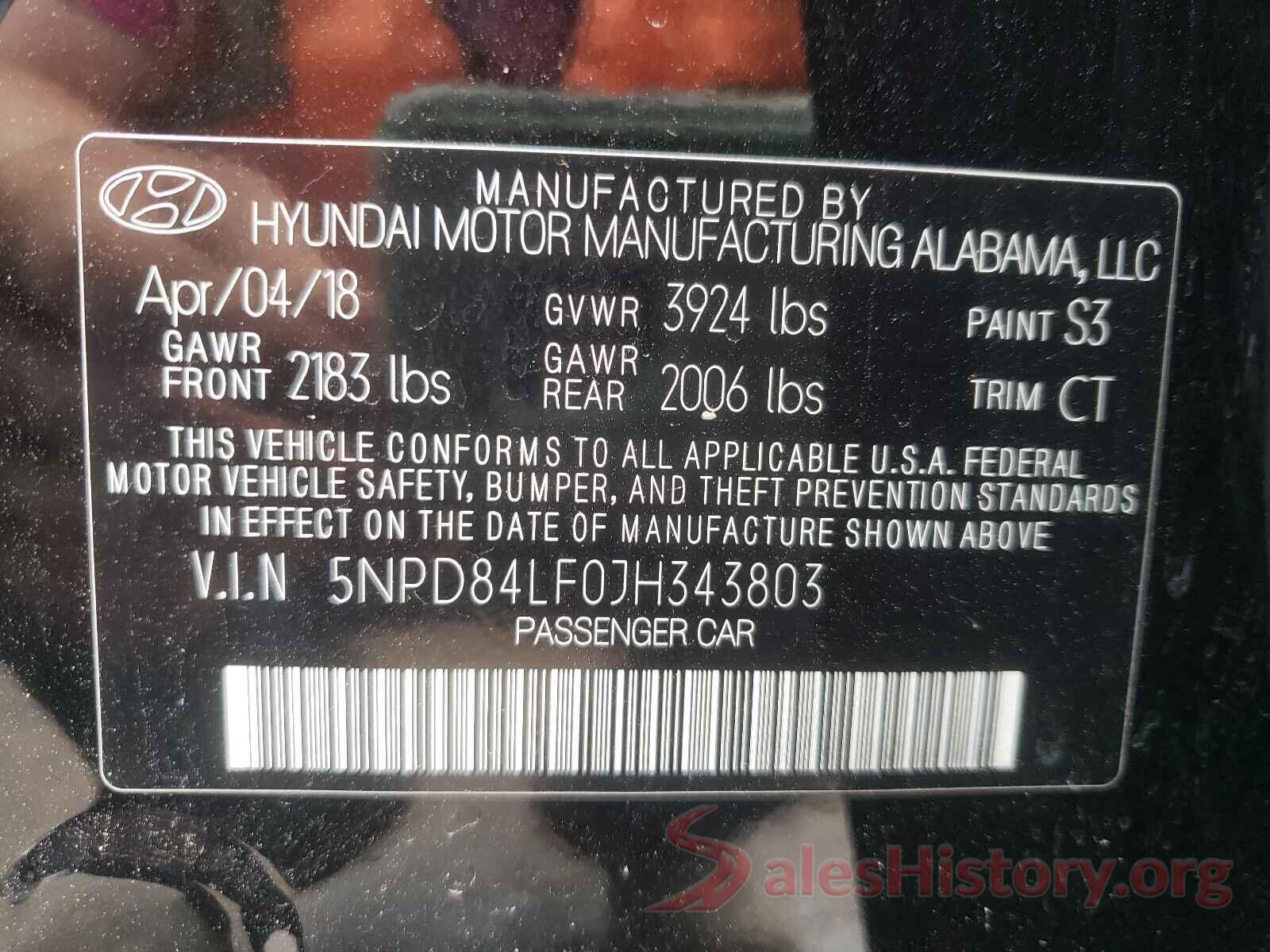 5NPD84LF0JH343803 2018 HYUNDAI ELANTRA