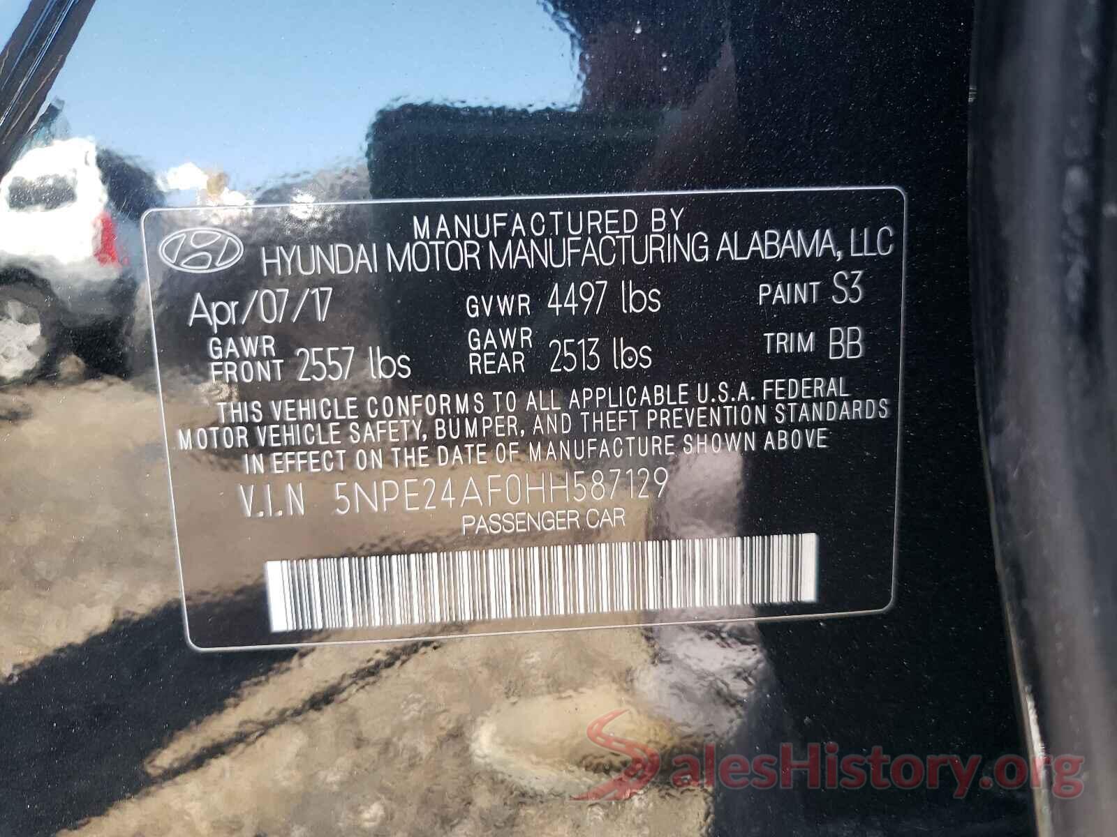 5NPE24AF0HH587129 2017 HYUNDAI SONATA