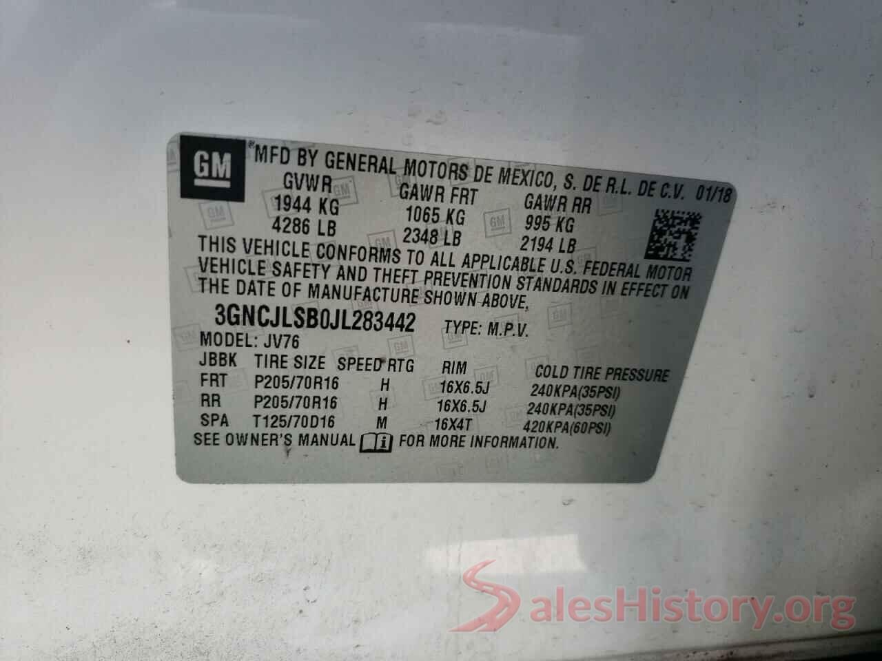 3GNCJLSB0JL283442 2018 CHEVROLET TRAX