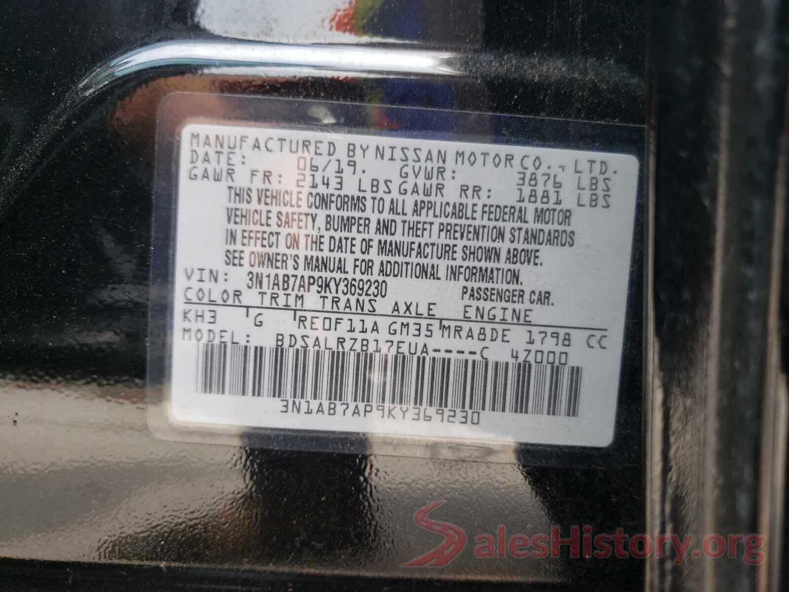 3N1AB7AP9KY369230 2019 NISSAN SENTRA