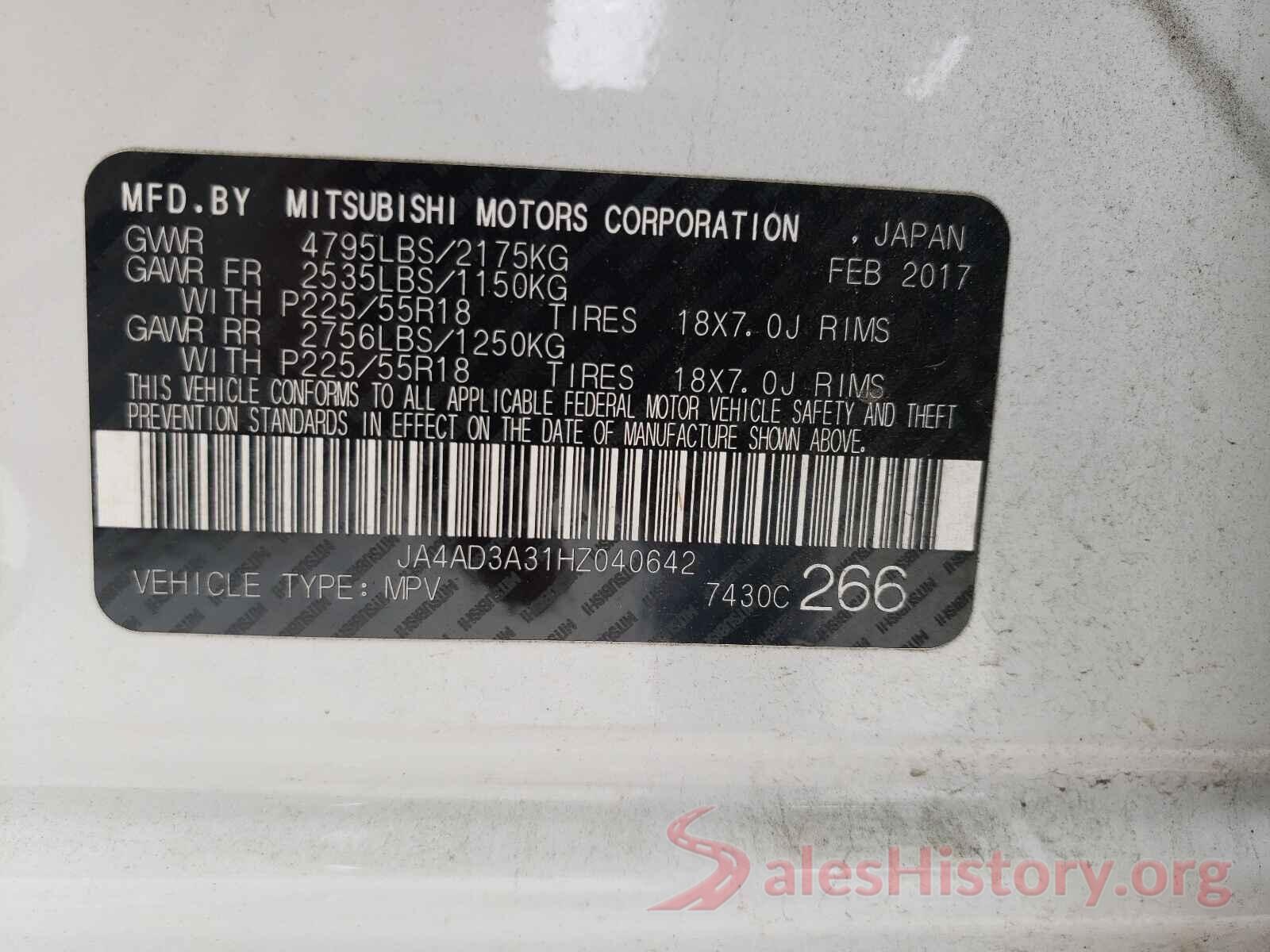 JA4AD3A31HZ040642 2017 MITSUBISHI OUTLANDER