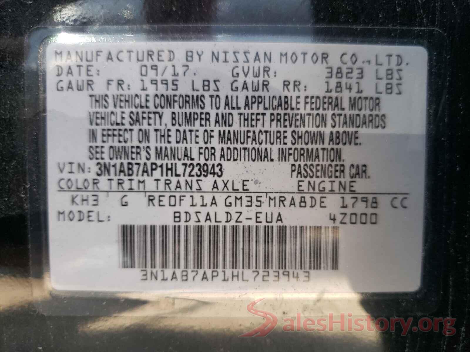 3N1AB7AP1HL723943 2017 NISSAN SENTRA