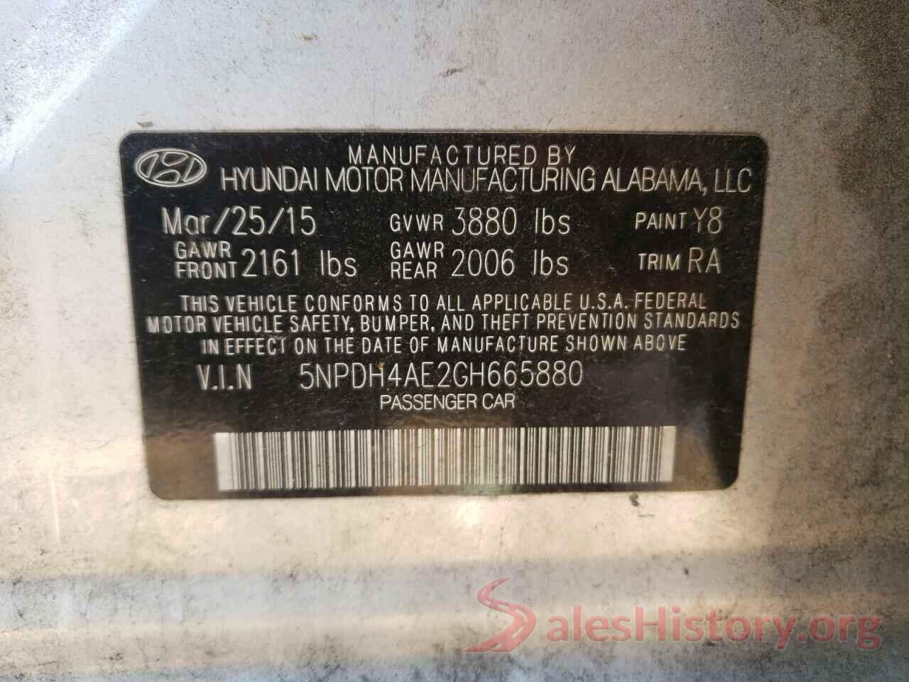 5NPDH4AE2GH665880 2016 HYUNDAI ELANTRA