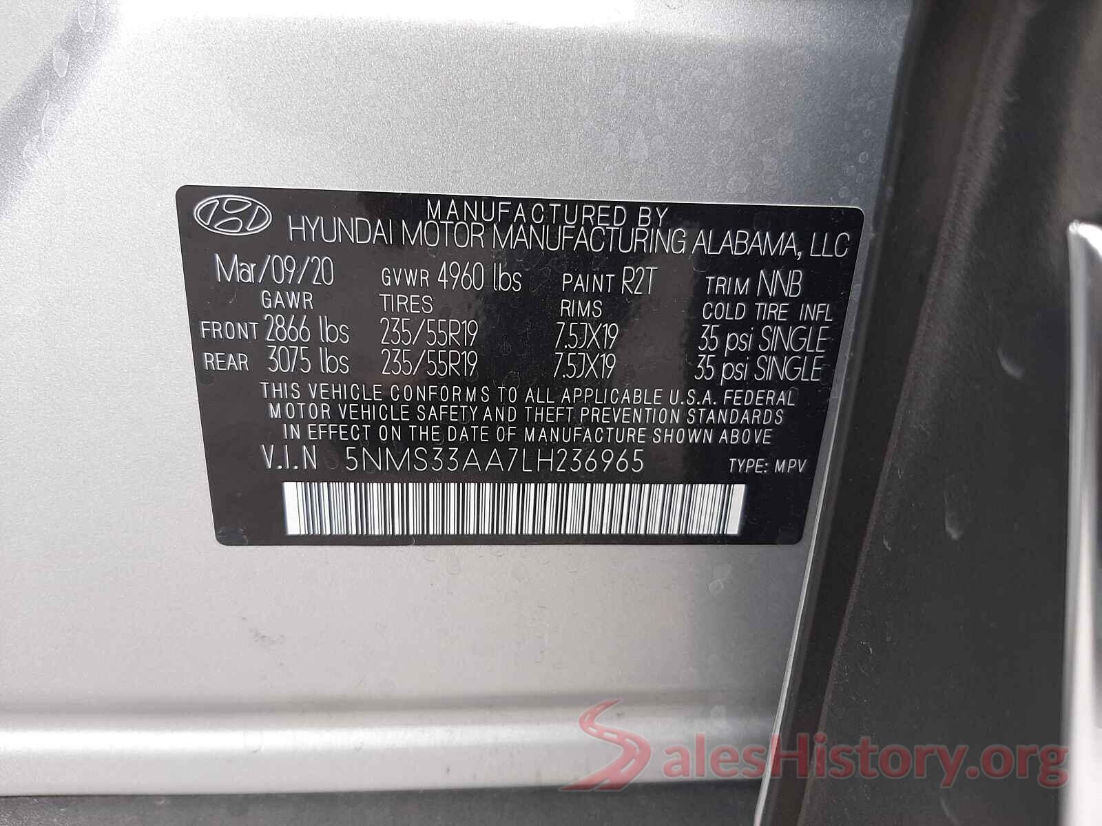 5NMS33AA7LH236965 2020 HYUNDAI SANTA FE