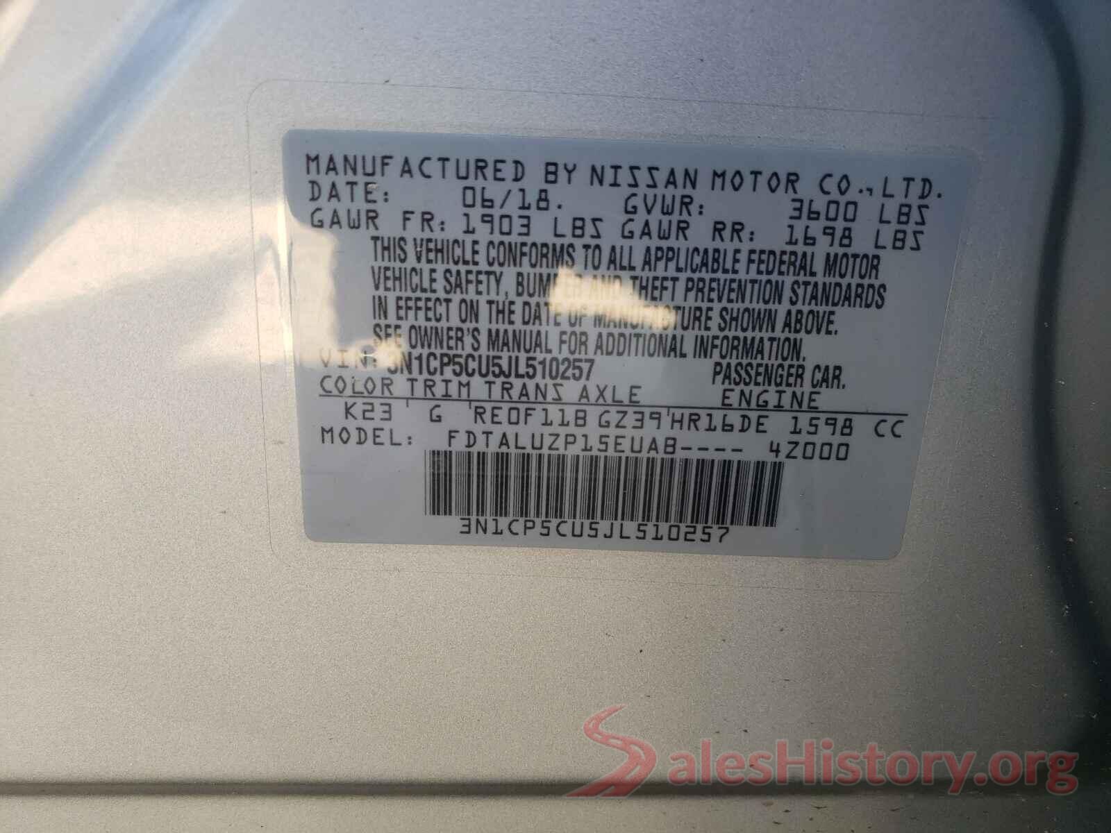 3N1CP5CU5JL510257 2018 NISSAN KICKS