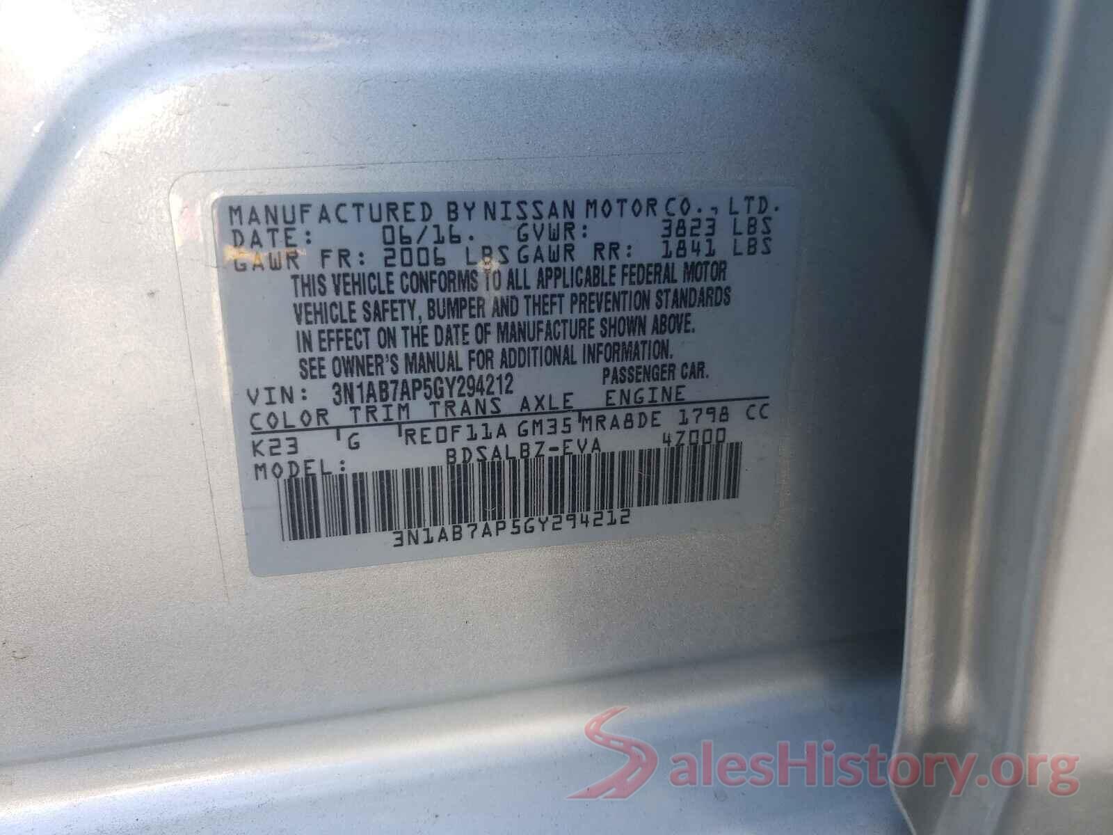 3N1AB7AP5GY294212 2016 NISSAN SENTRA