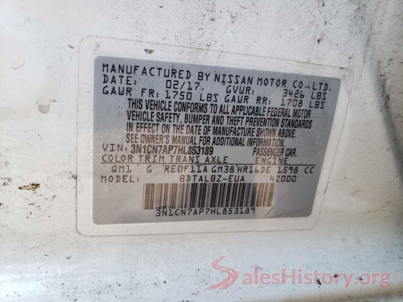 3N1CN7AP7HL853189 2017 NISSAN VERSA