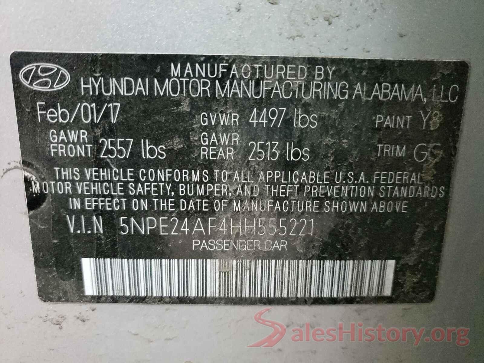 5NPE24AF4HH555221 2017 HYUNDAI SONATA