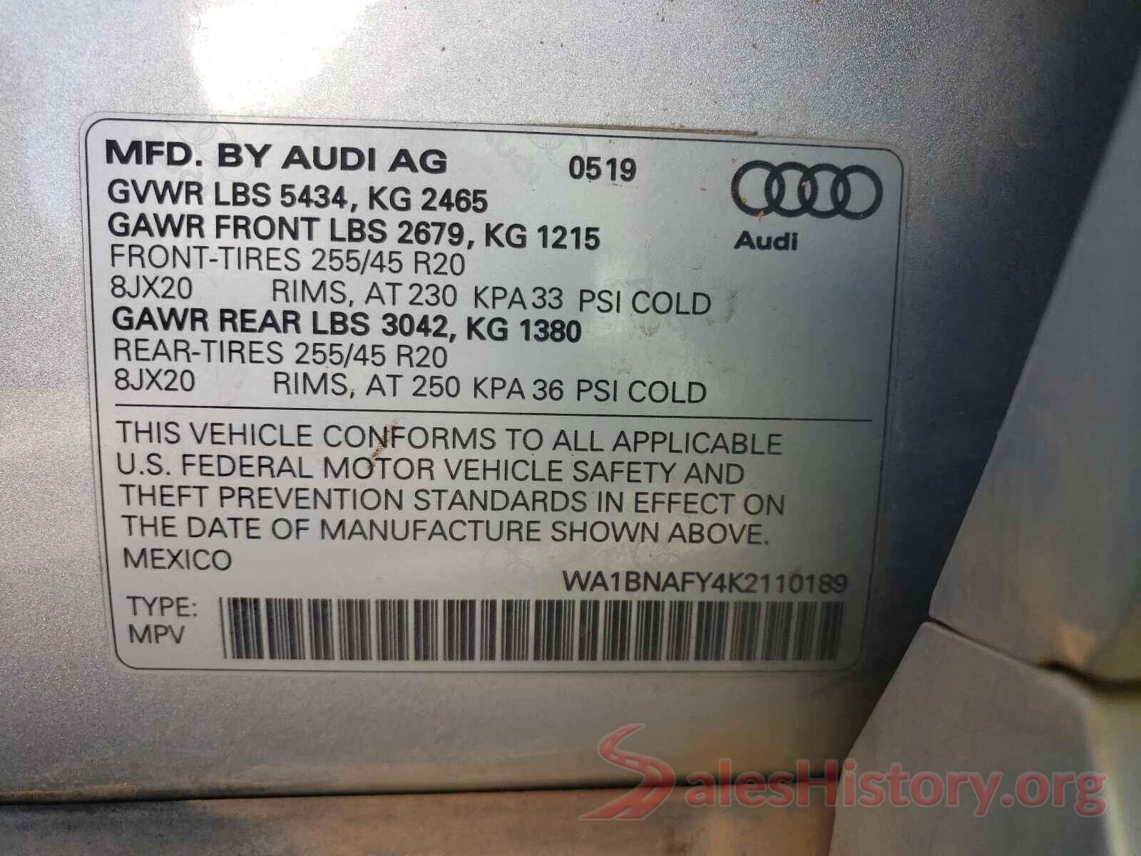 WA1BNAFY4K2110189 2019 AUDI Q5