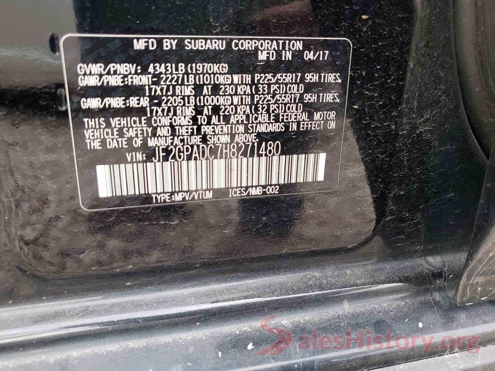 JF2GPADC7H8271480 2017 SUBARU CROSSTREK