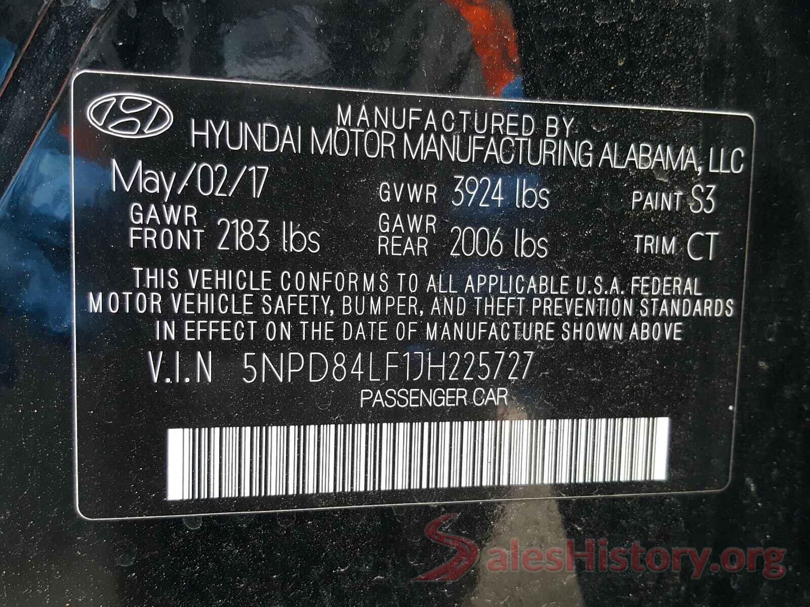 5NPD84LF1JH225727 2018 HYUNDAI ELANTRA