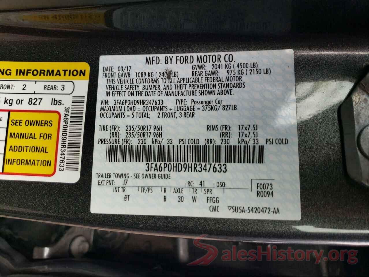 3FA6P0HD9HR347633 2017 FORD FUSION