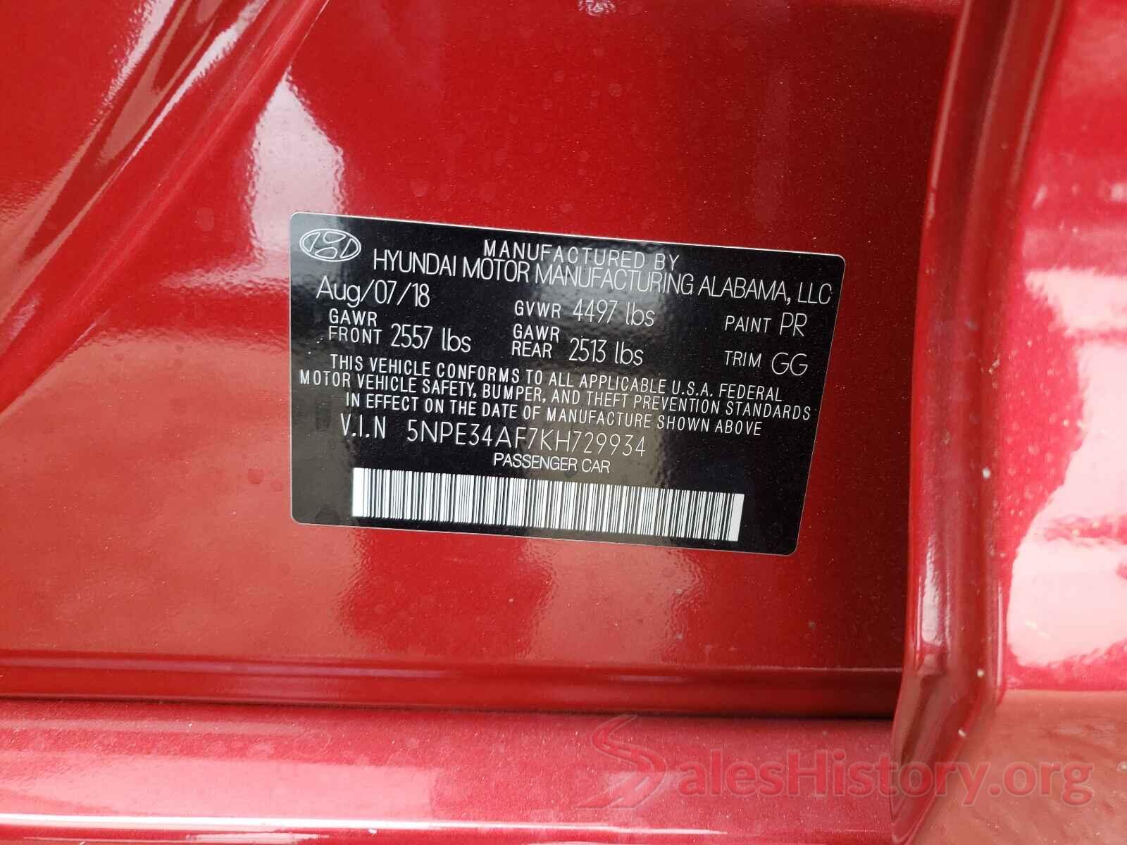 5NPE34AF7KH729934 2019 HYUNDAI SONATA