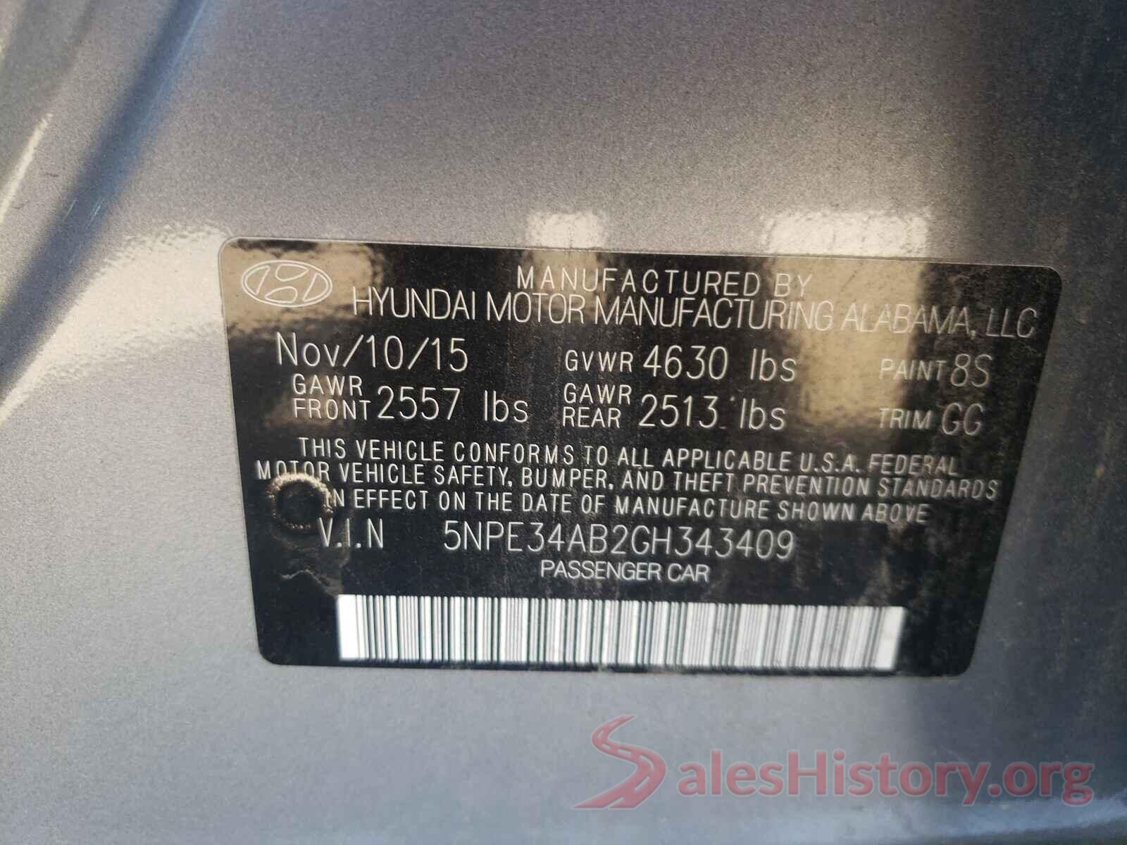 5NPE34AB2GH343409 2016 HYUNDAI SONATA