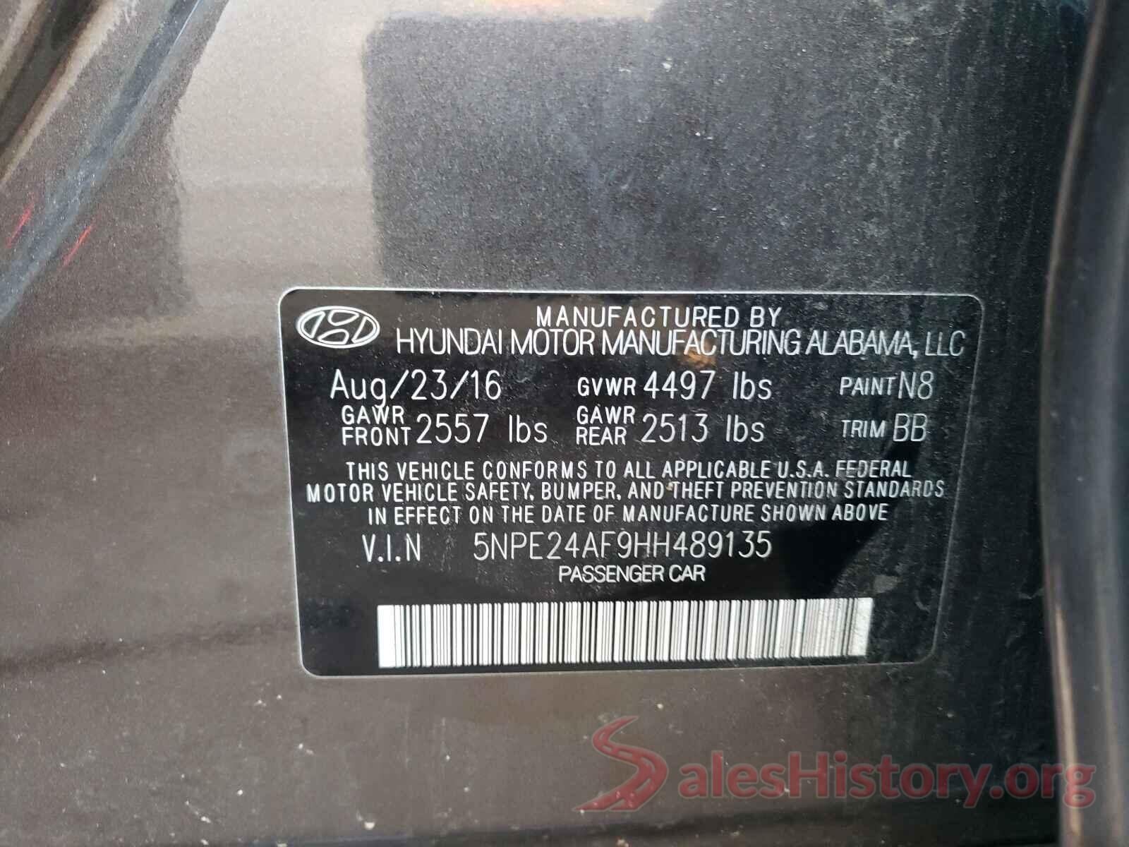 5NPE24AF9HH489135 2017 HYUNDAI SONATA