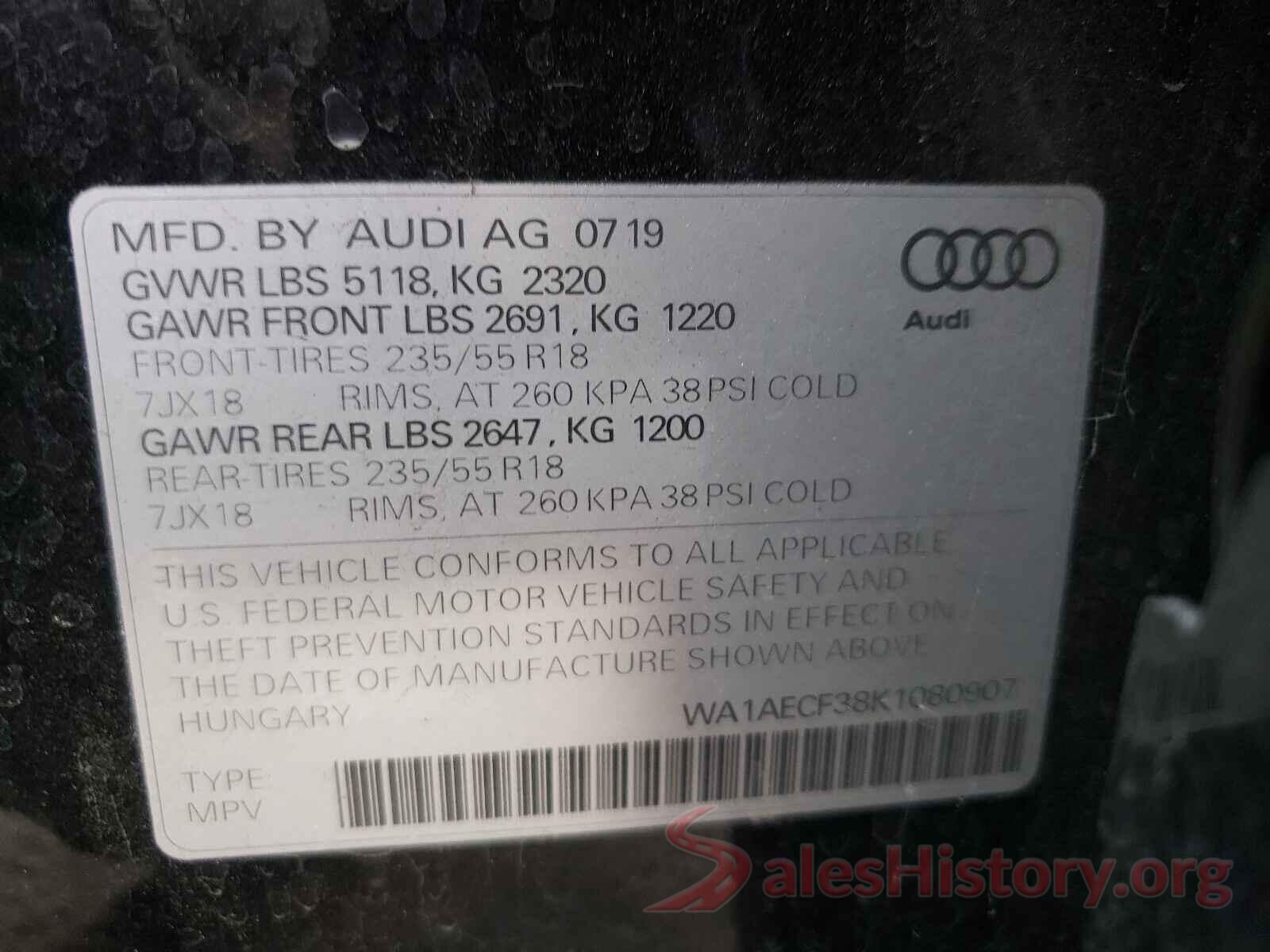 WA1AECF38K1080907 2019 AUDI Q3