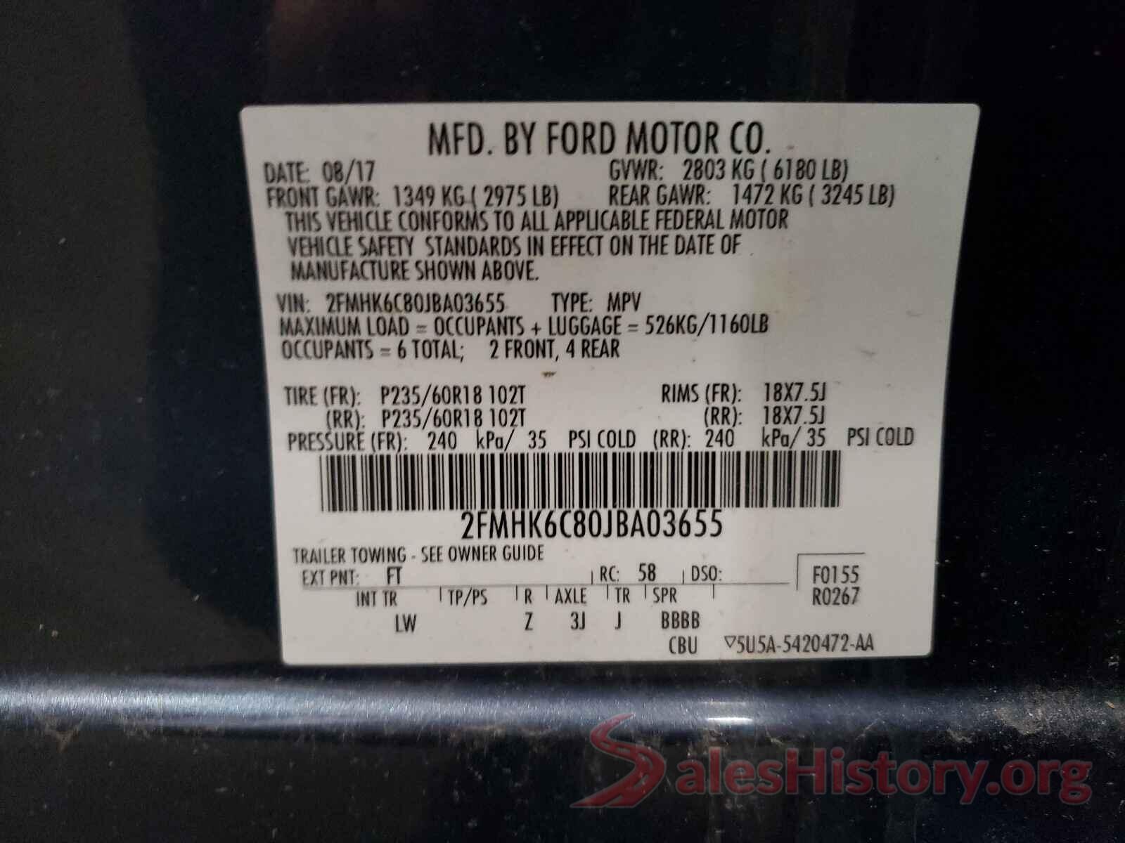 2FMHK6C80JBA03655 2018 FORD FLEX