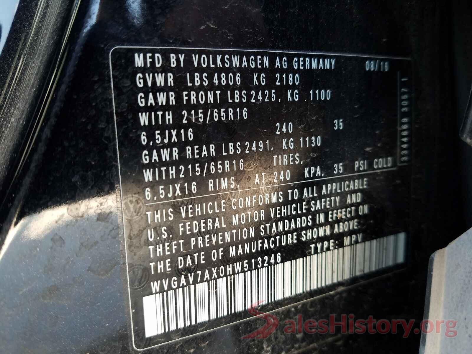 WVGAV7AX0HW513246 2017 VOLKSWAGEN TIGUAN