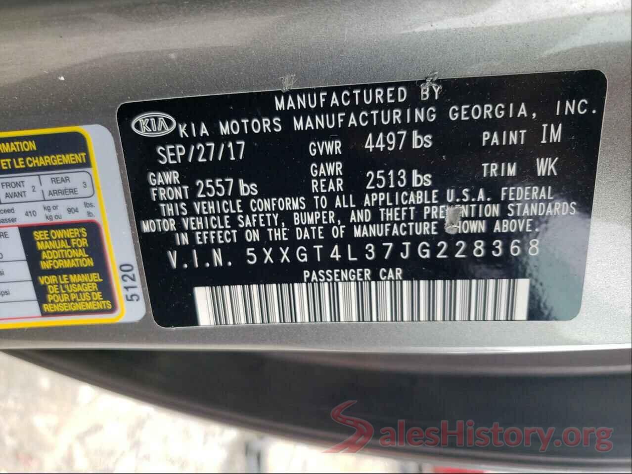 5XXGT4L37JG228368 2018 KIA OPTIMA