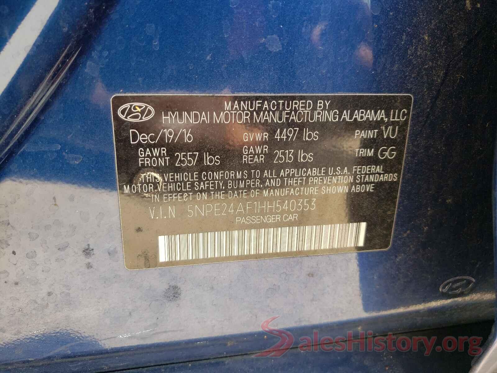 5NPE24AF1HH540353 2017 HYUNDAI SONATA