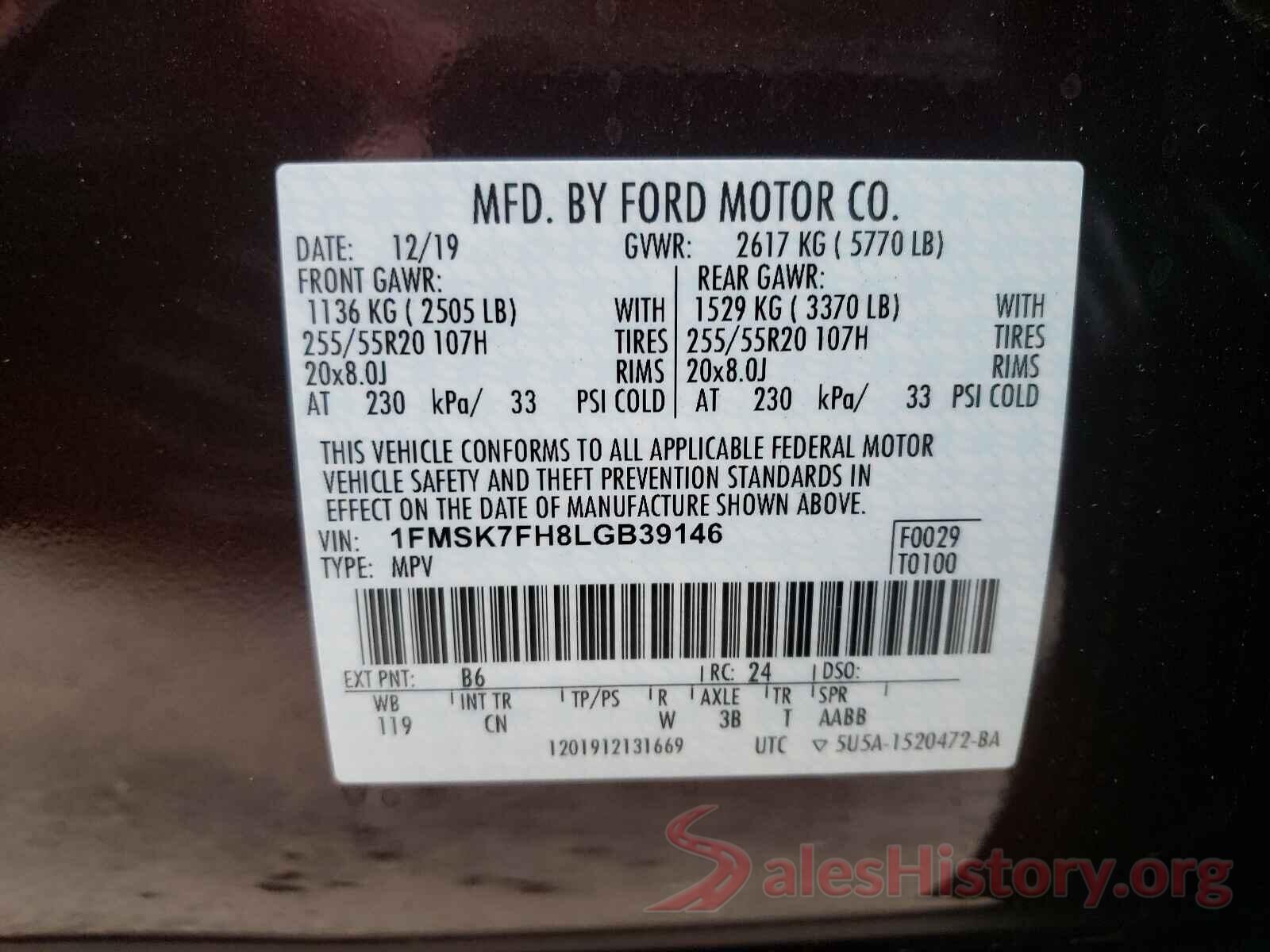 1FMSK7FH8LGB39146 2020 FORD EXPLORER