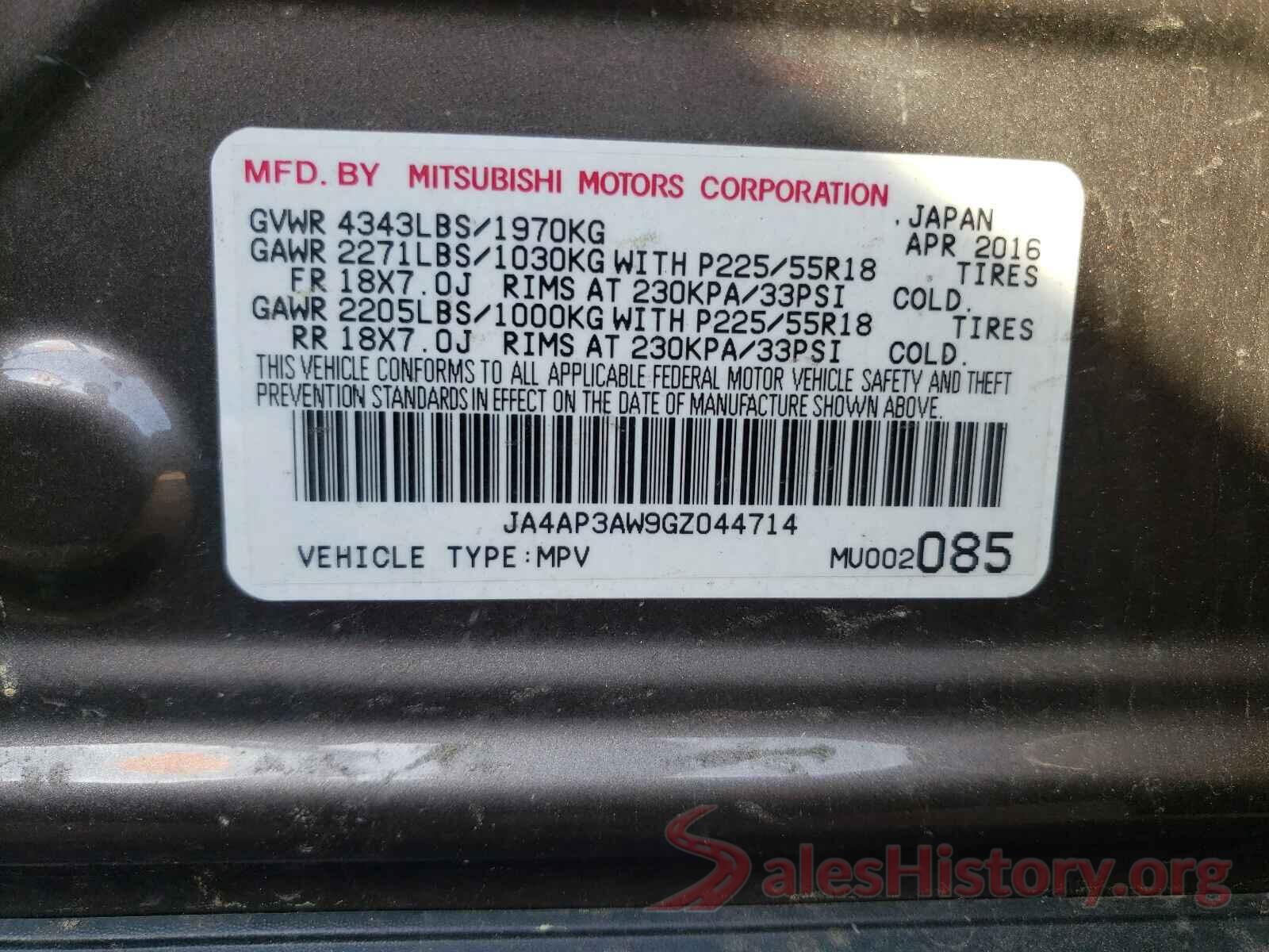 JA4AP3AW9GZ044714 2016 MITSUBISHI OUTLANDER