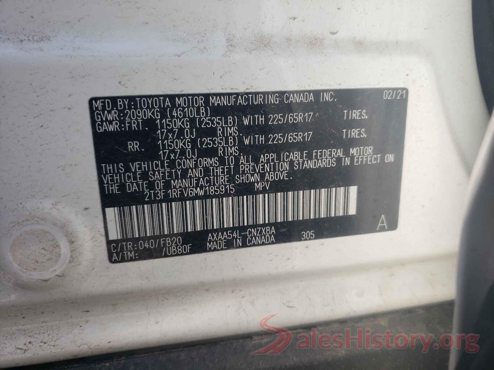 2T3F1RFV6MW185915 2021 TOYOTA RAV4