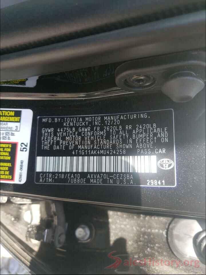 4T1G11AK4MU424258 2021 TOYOTA CAMRY