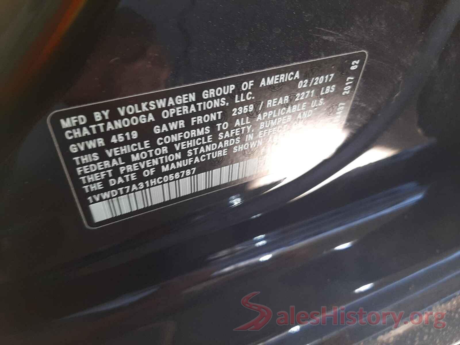 1VWDT7A31HC056787 2017 VOLKSWAGEN PASSAT