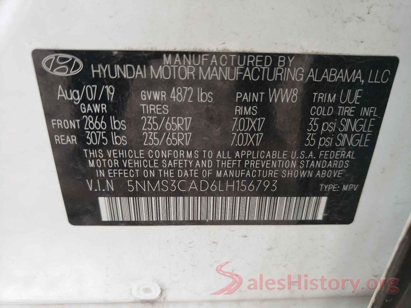 5NMS3CAD6LH156793 2020 HYUNDAI SANTA FE