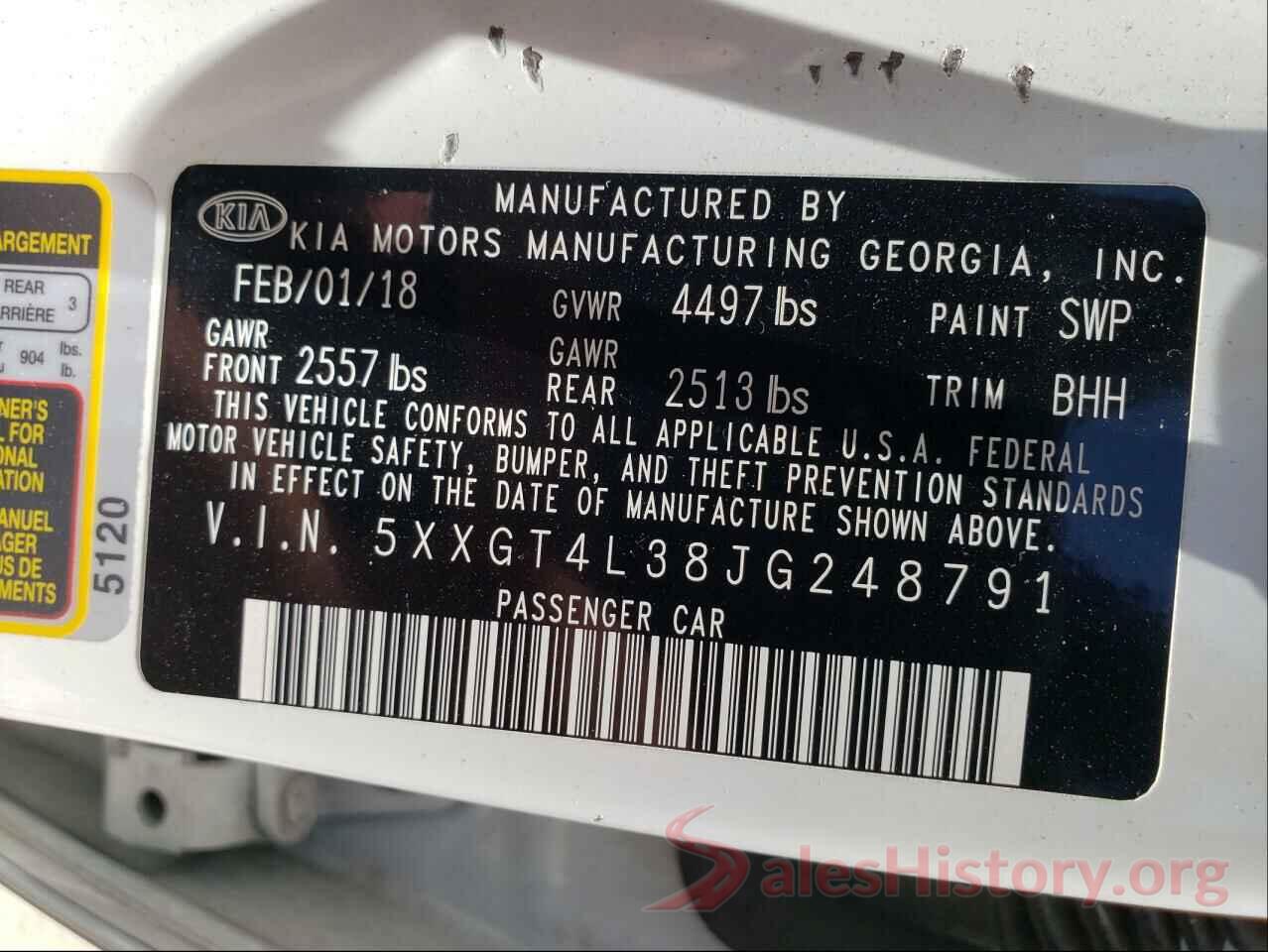 5XXGT4L38JG248791 2018 KIA OPTIMA