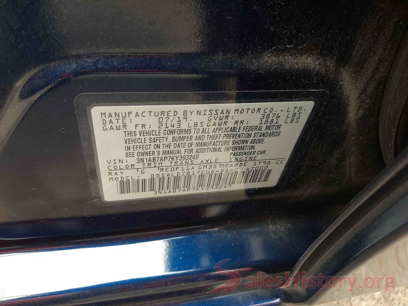 3N1AB7AP7KY393249 2019 NISSAN SENTRA