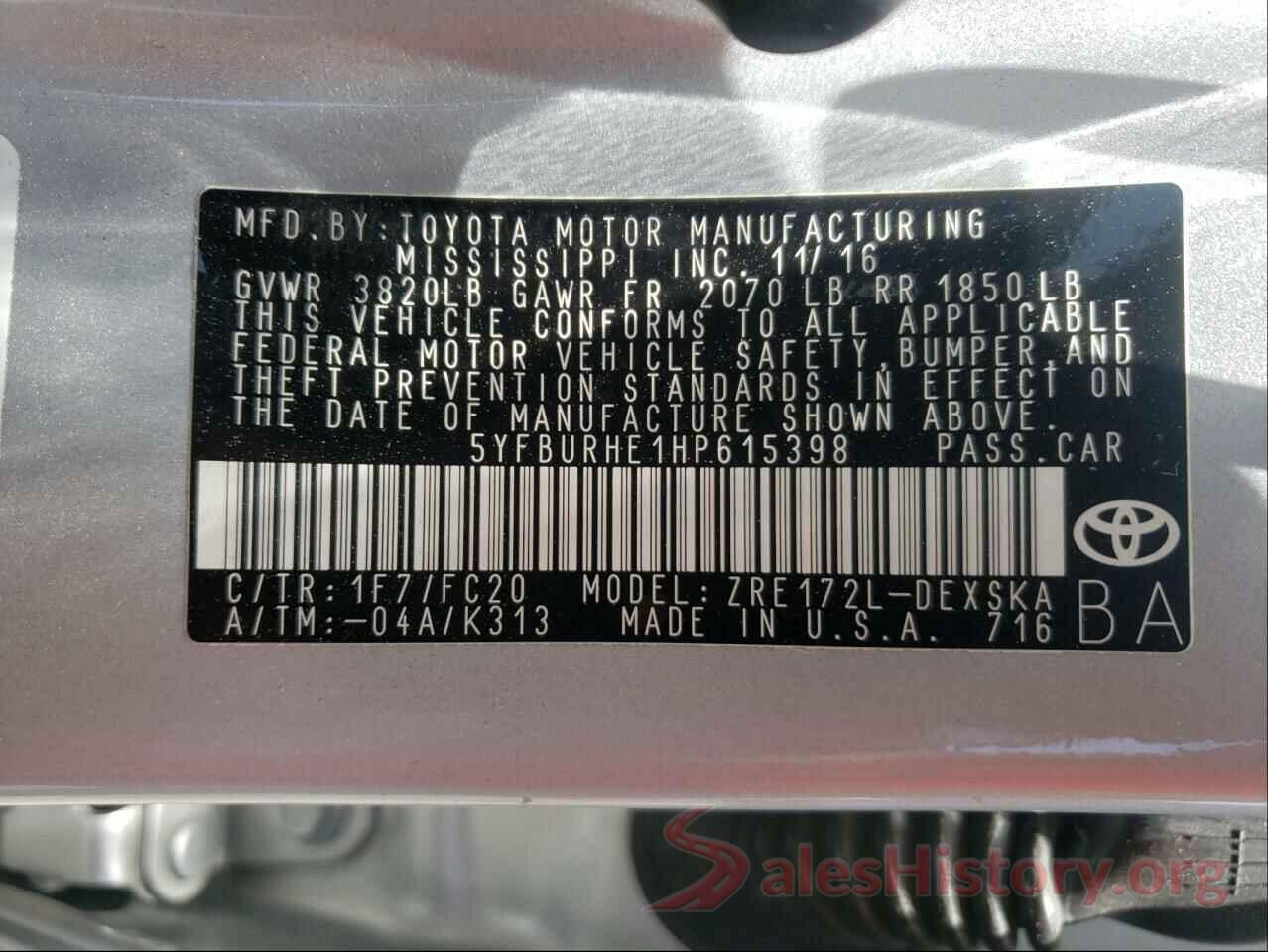 5YFBURHE1HP615398 2017 TOYOTA COROLLA