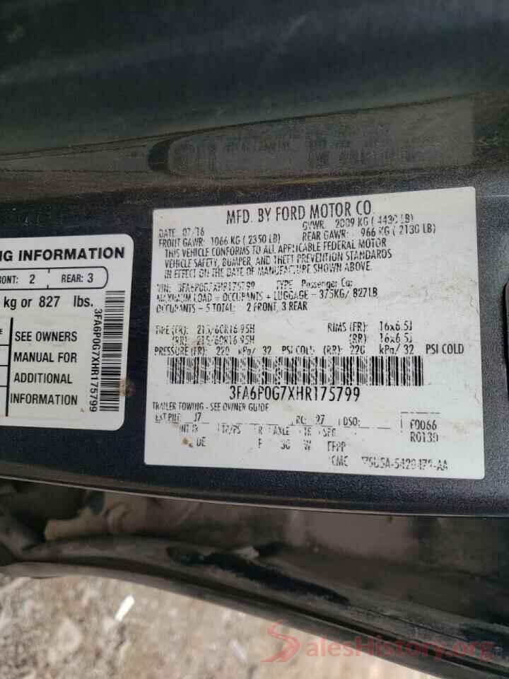 3FA6P0G7XHR175799 2017 FORD FUSION