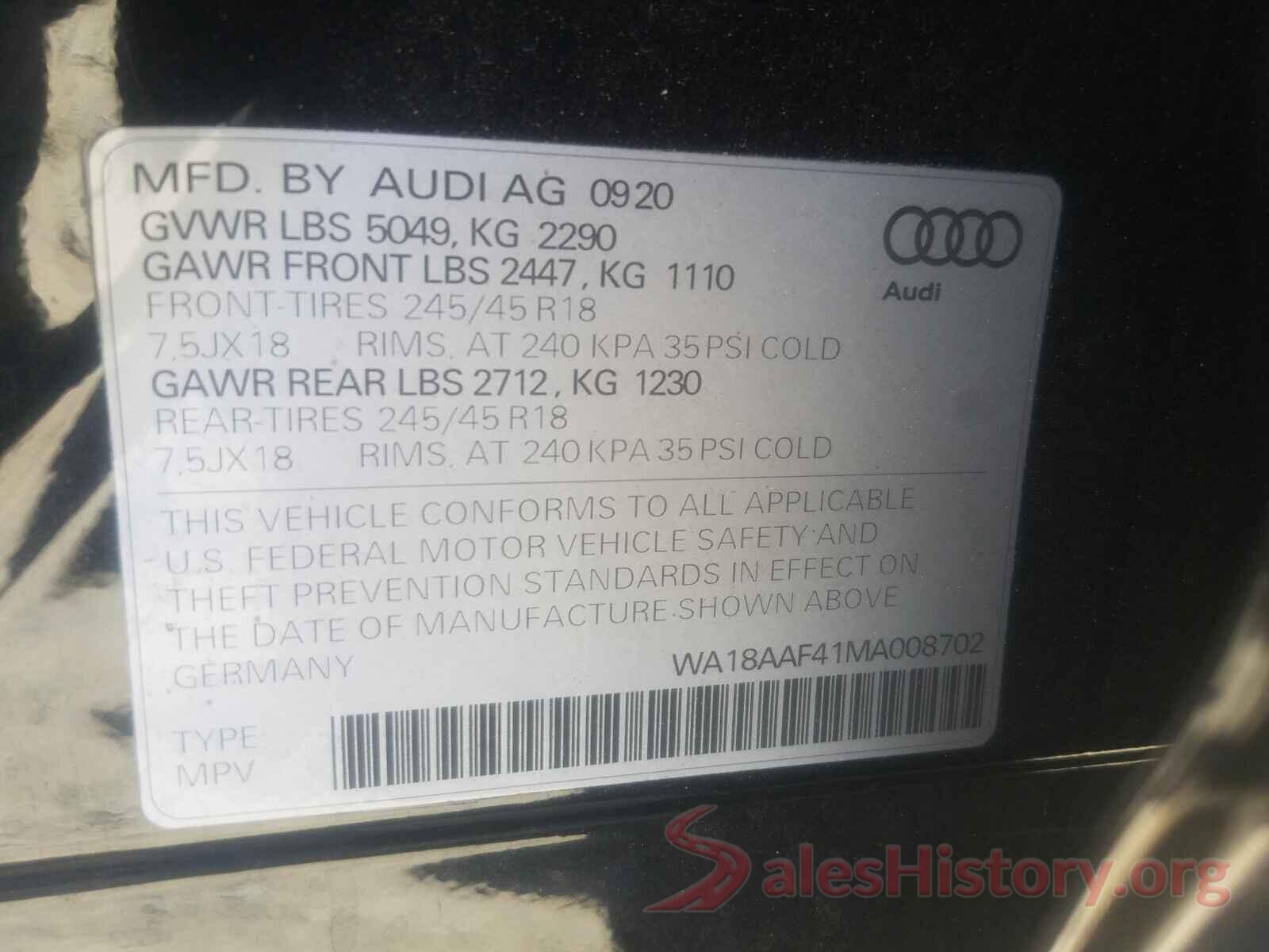 WA18AAF41MA008702 2021 AUDI A4