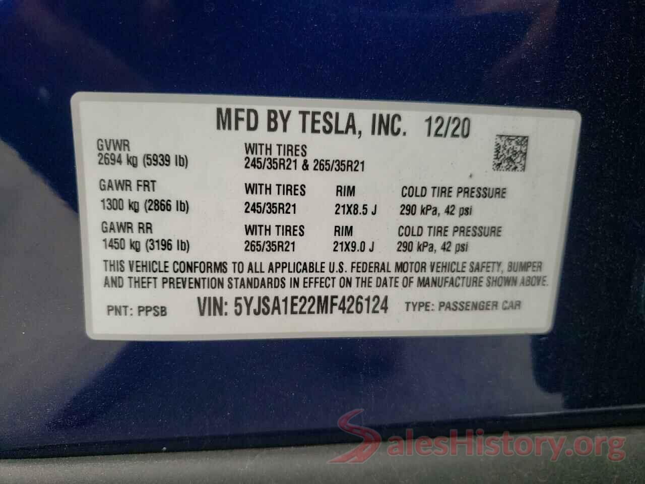 5YJSA1E22MF426124 2021 TESLA MODEL S