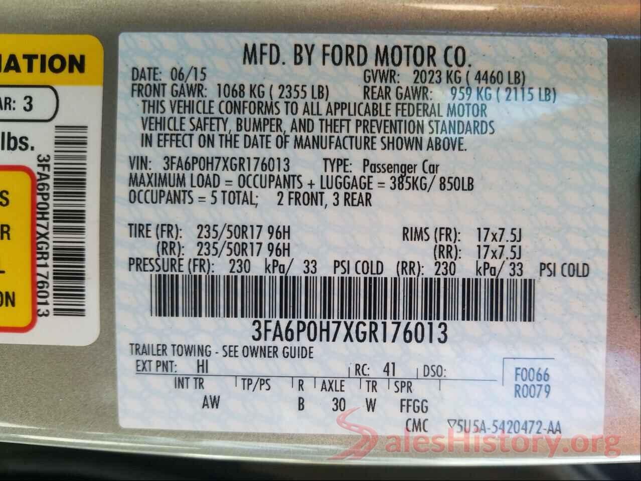 3FA6P0H7XGR176013 2016 FORD FUSION