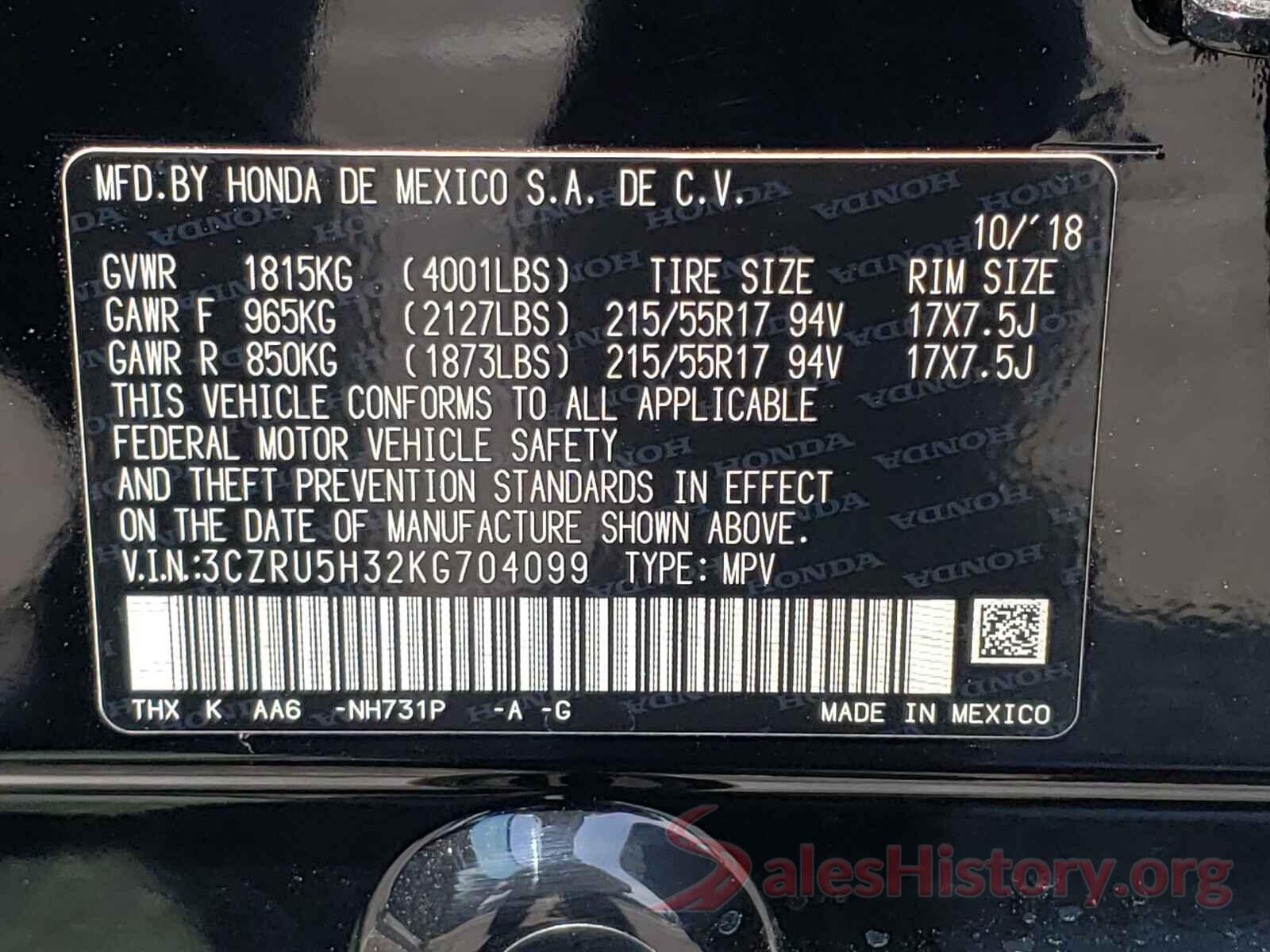 3CZRU5H32KG704099 2019 HONDA HR-V