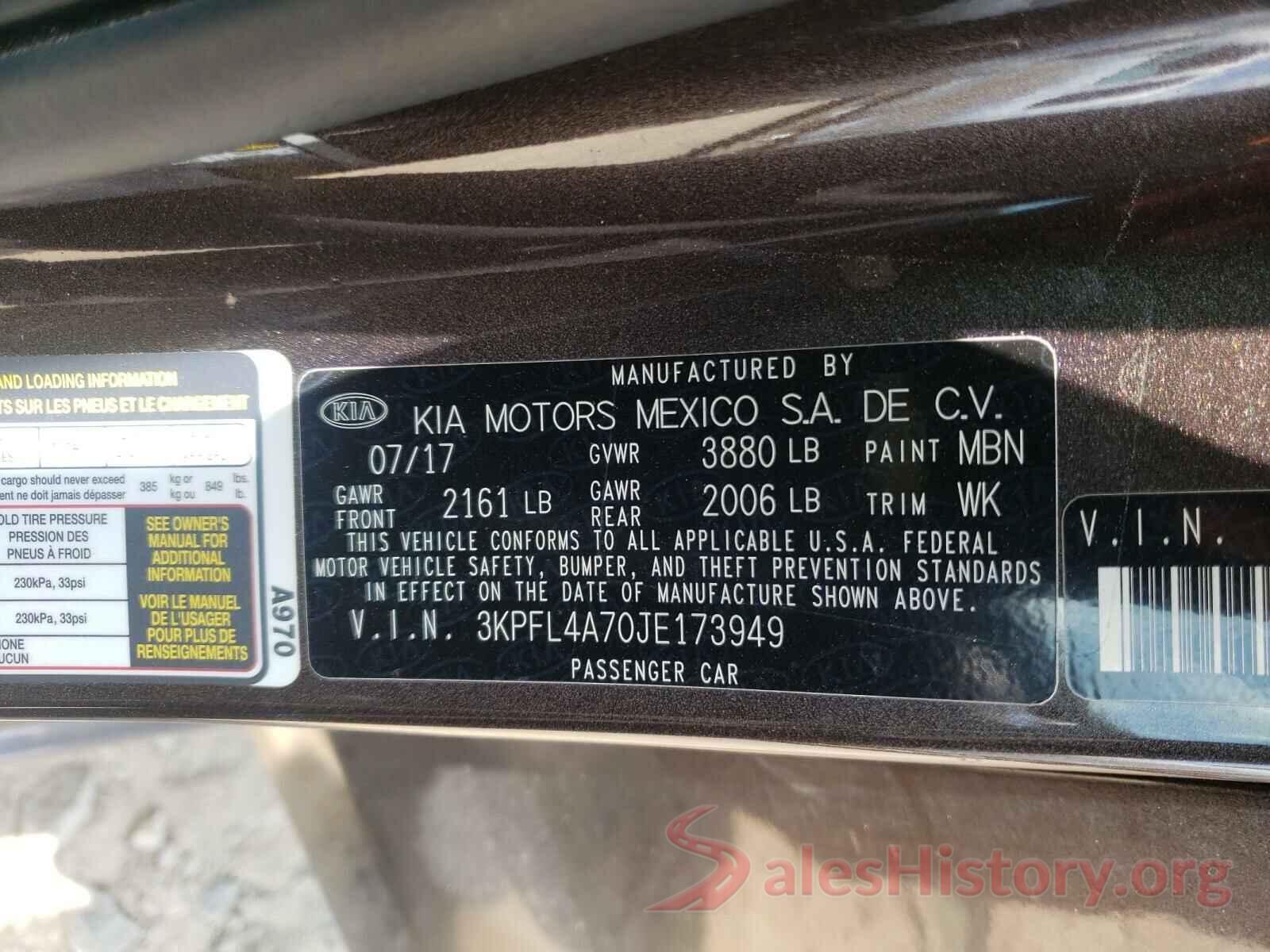 3KPFL4A70JE173949 2018 KIA FORTE