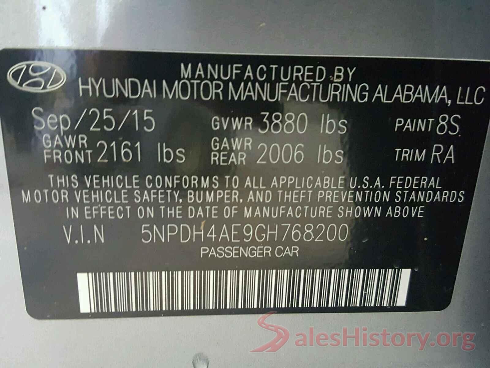 5NPDH4AE9GH768200 2016 HYUNDAI ELANTRA