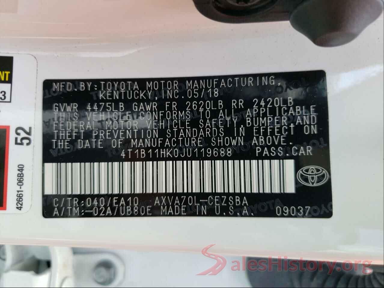 4T1B11HK0JU119688 2018 TOYOTA CAMRY