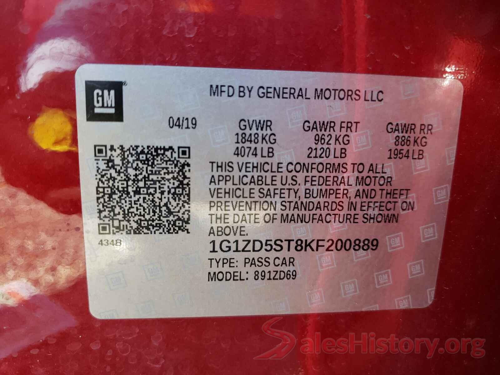 1G1ZD5ST8KF200889 2019 CHEVROLET MALIBU