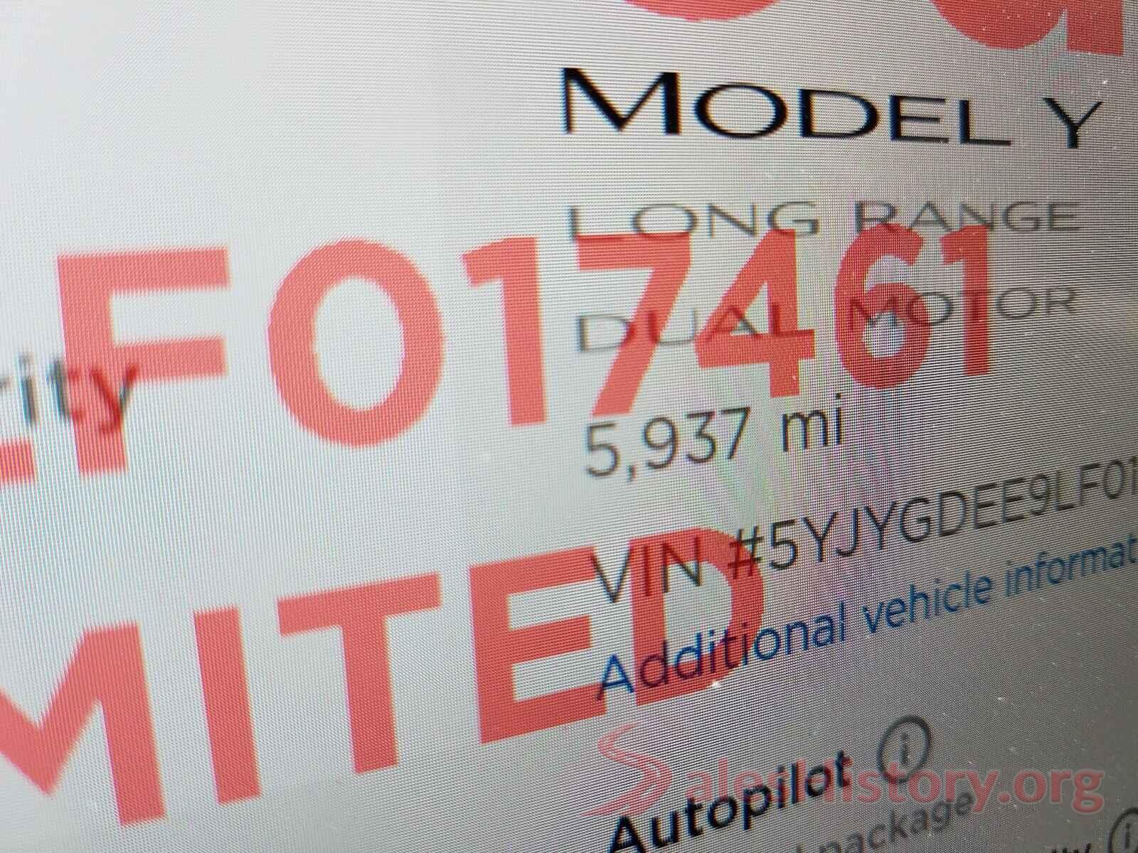 5YJYGDEE9LF017461 2020 TESLA MODEL Y