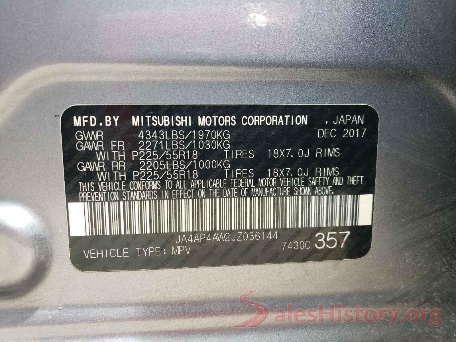 JA4AP4AW2JZ036144 2018 MITSUBISHI OUTLANDER