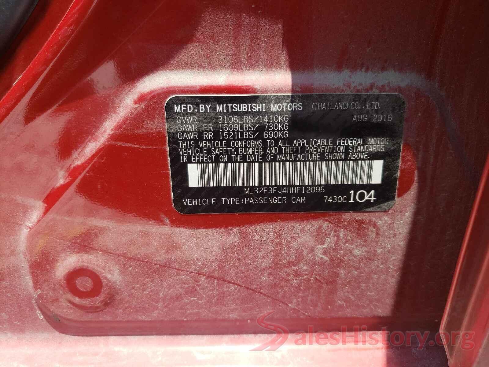 ML32F3FJ4HHF12095 2017 MITSUBISHI MIRAGE